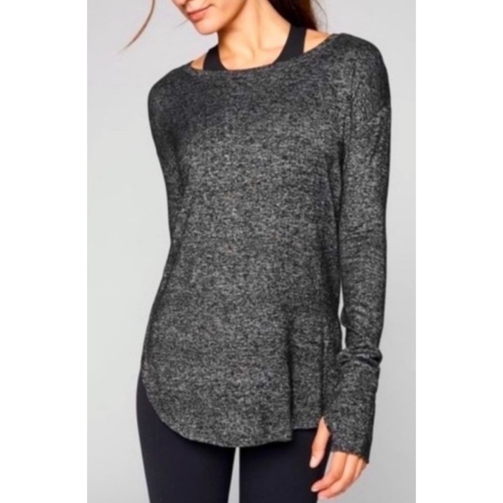 Athleta Black Heathered Long Sleeve Thumbhole Workout Athleisure Top Tee